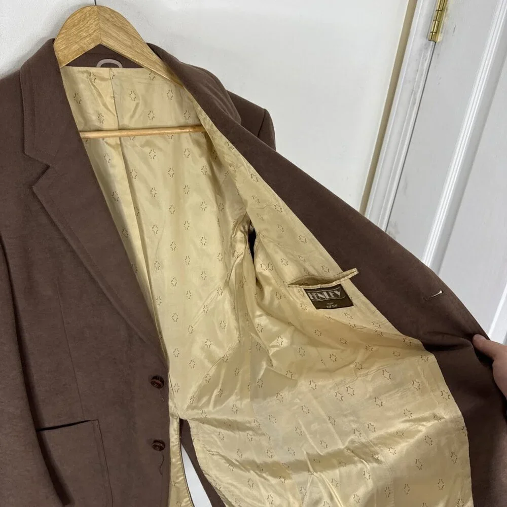 Vintage Henley‎ Men 40 Blazer Supreme Suede Faux 70s Brown Sports Coat